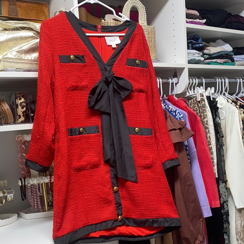 Tuckernuck Pomander Place Red and Black Mini Dress Bow Neck Size Small